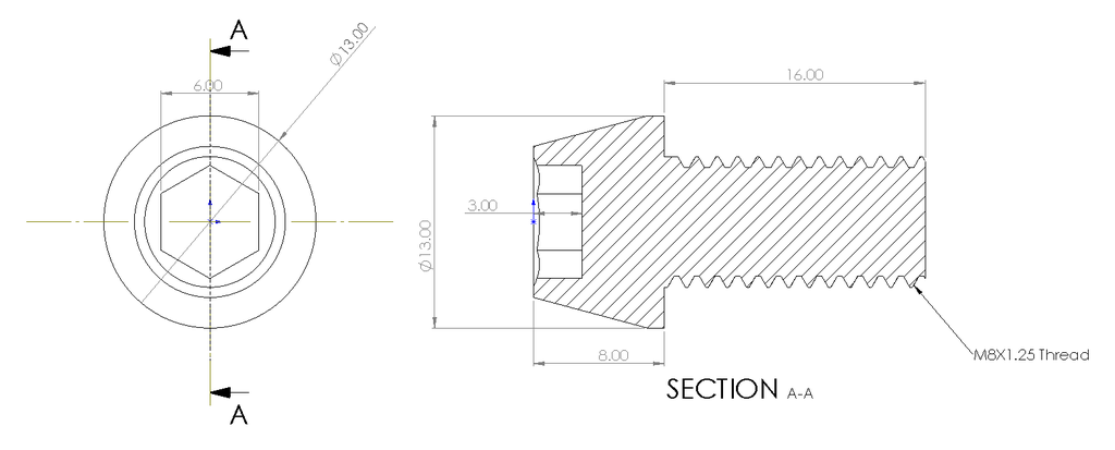 Bolt, Titanium, Coned Socket Head, M8x1.25, 16mm Long