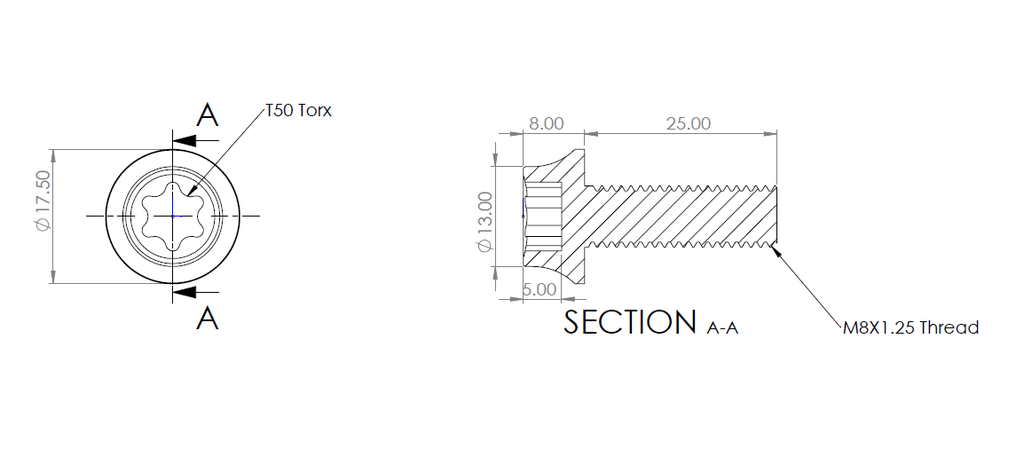 Bolt, Titanium, Torx Head with Flange, M8x1.25, 16mm Long (copy)