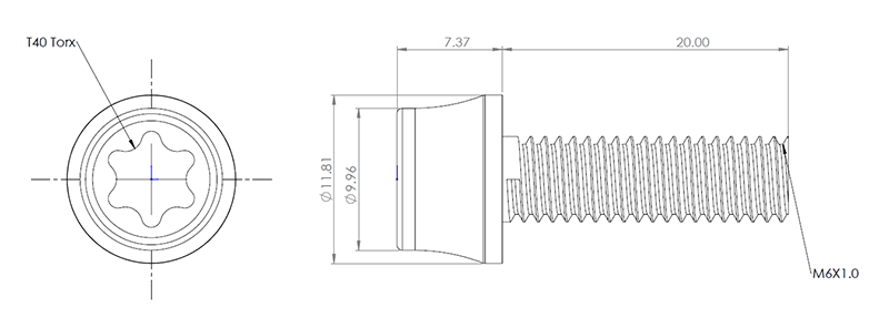 Bolt, Titanium, Torx Head with Flange, M6x1.0, 20mm Long