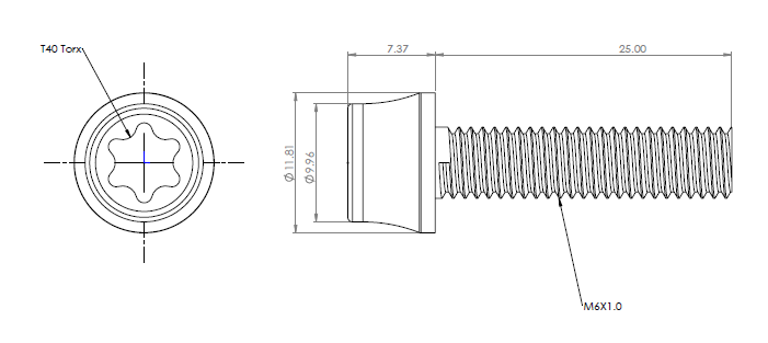 Bolt, Titanium, Torx Head with Flange, M6x1.0, 20mm Long