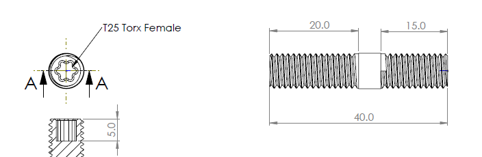 Stud, Titanium, Internal Torx, M8X1.25, 30mm Long