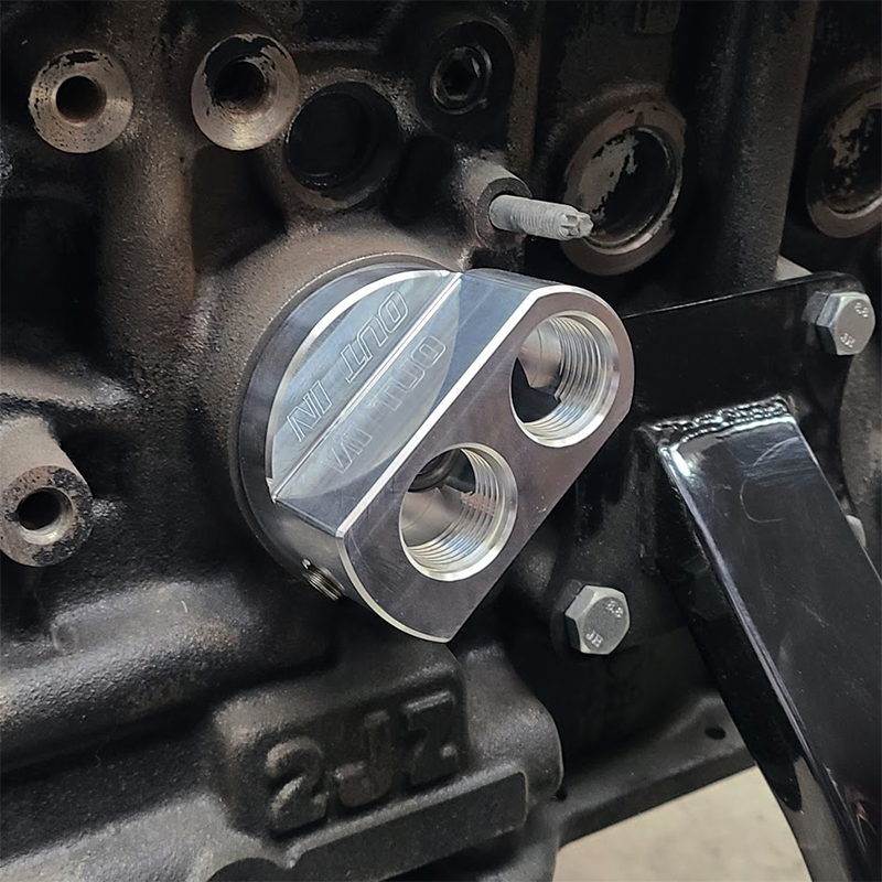 PHR Billet Block Adapter for Oil Filter Relocation, -12 ORB ports