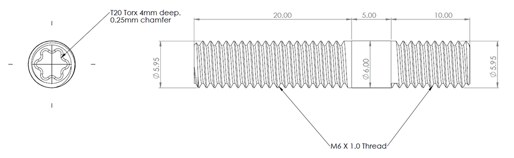 Stud, Titanium, Internal Torx, M6X1.0, 35mm Long (copy)